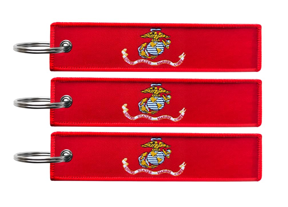 JAVD US Marine Corps Flag Keychain Tag with Key Ring - Keys, Cars, Motorcycles, Backpacks, Luggage and Gifts - EDC (3 Pack)