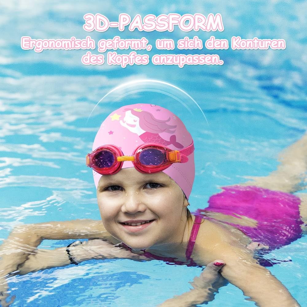 Bonnet De Bain Dreamil Enfant – En Silicone, étanche, élastique, Pour 6-14 Ans, Cheveux Longs, Violet