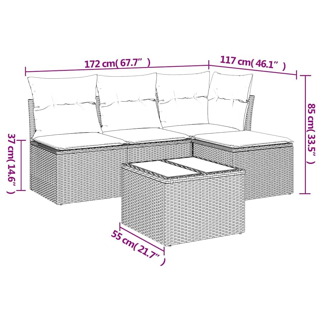 Set di mobili da giardino da 5 pezzi, con salotto, tavolo da pranzo, tavolo, sedie, sgabelli e imbottiture, per terrazza, balcone, veranda, esterno, resistente alle intemperie, impilabili