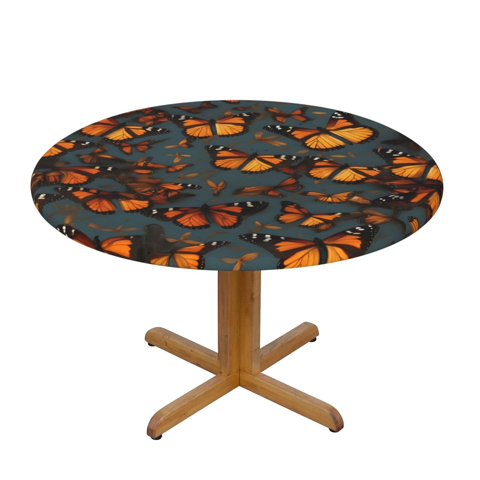 Heaps Of Orange Monarch Butterflies Print Round Tablecloth Waterproof Table Cover Wipe Clean Washable Table Protector For Dining Room