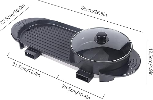 Miniatura 3 de TOOL1SHOoo Teppanyaki - Parrilla eléctrica para ollas calientes 2 en 1 antiadherente sin humo parrilla eléctrica sin humo de 1100 W parrilla