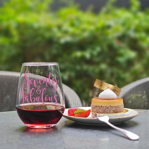 Miniatura 9 de Pokolllee Fifty & Fabulous - Copa de vino sin tallo, Fifty Fabulous con estampado de oro rosa y rosa con impresión de 50 cumpleaños para mujeres,