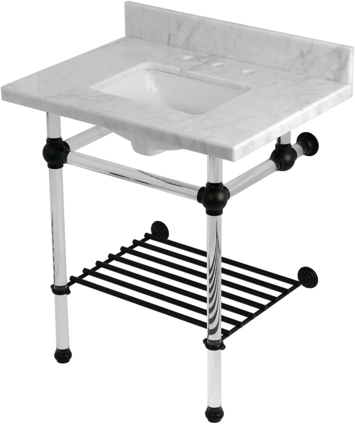 Kingston Brass KVPB30MASQB1 Templeton 30" Console Sink with Acrylic Legs (8-Inch, 3 Hole), Carrara Marble/Polished Chrome