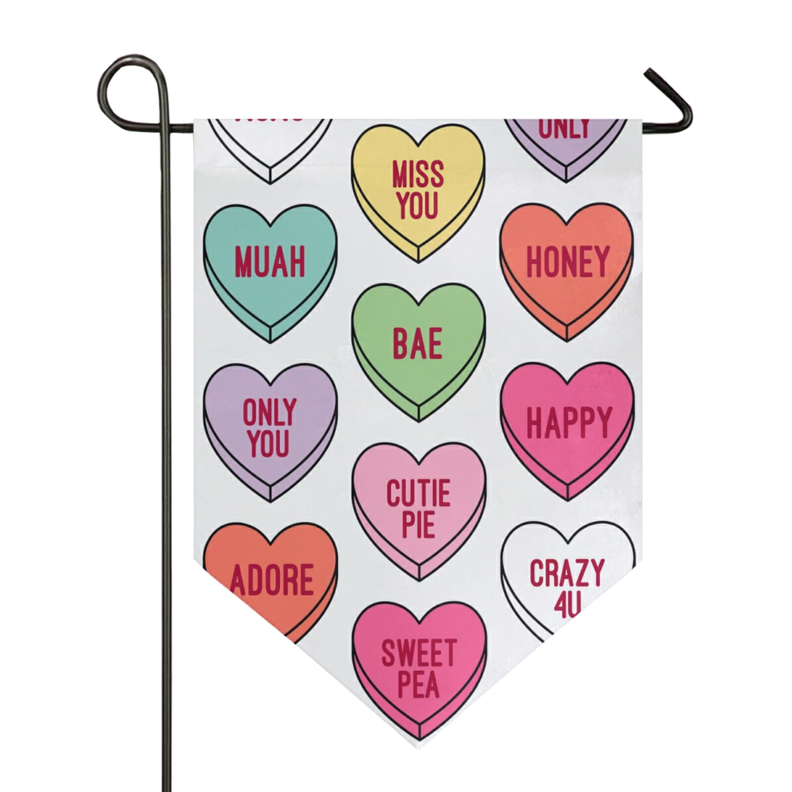 Oarencol Valentines Colorful Heart Garden Flag Candy Conversation Sweets Double Sided Home Yard Decor Banner Outdoor 12.5 x 18 Inch
