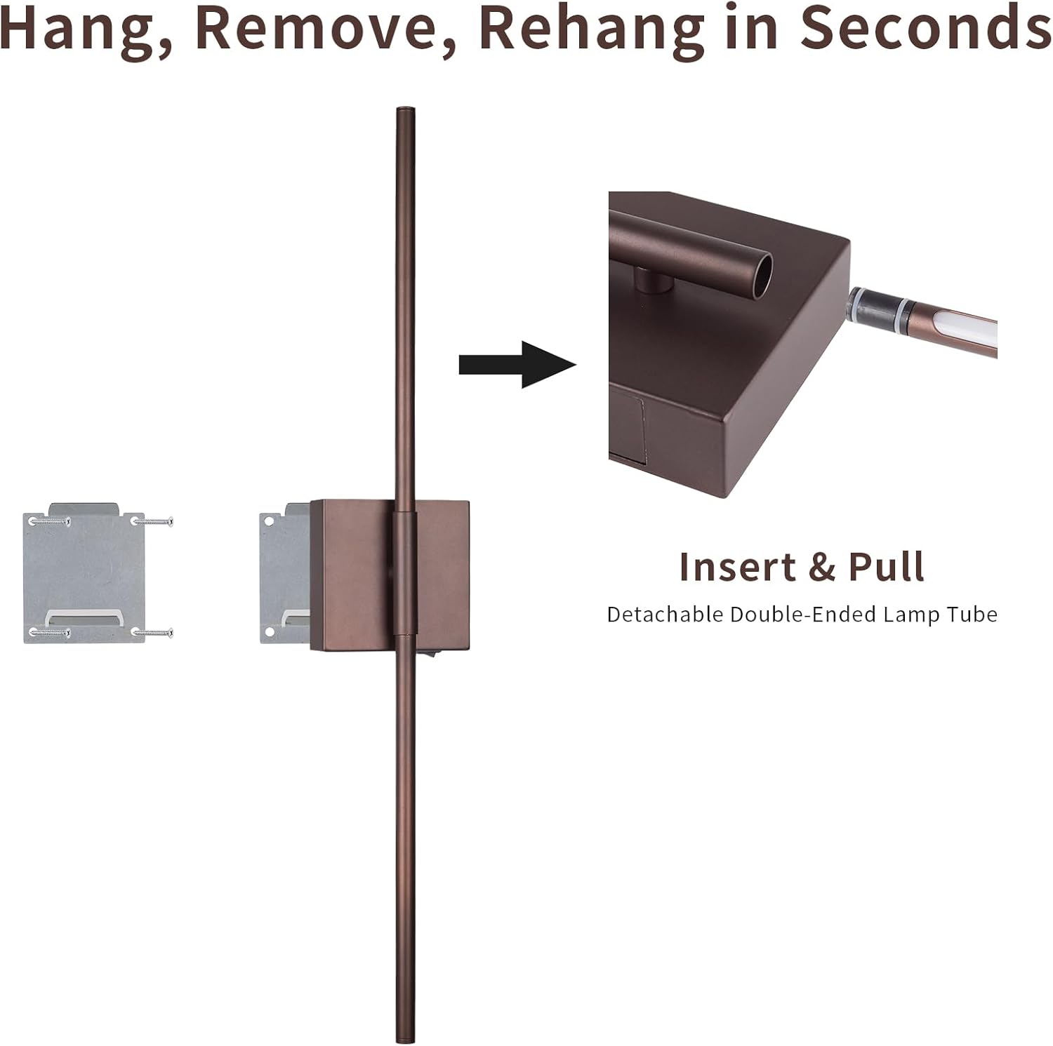 Battery Operated Wall Sconce Set of Two with Remote Control, Rechargeable & Dimmable Wireless, Easy Install Peel and Stick, Timer Function, Linear Wall Lights for Living Room, Bedroom, 28.3 inch (Orb)