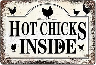 Renokes Hot Chicks Inside Chicken Coop Tin Sign For Coop Outdoor Funny Chicken Coop Decor Horizontal Sign Hen House Sign For Outdoor Indoor Retro Vintage Chicken Metal Tin Sign 8x12 Inch