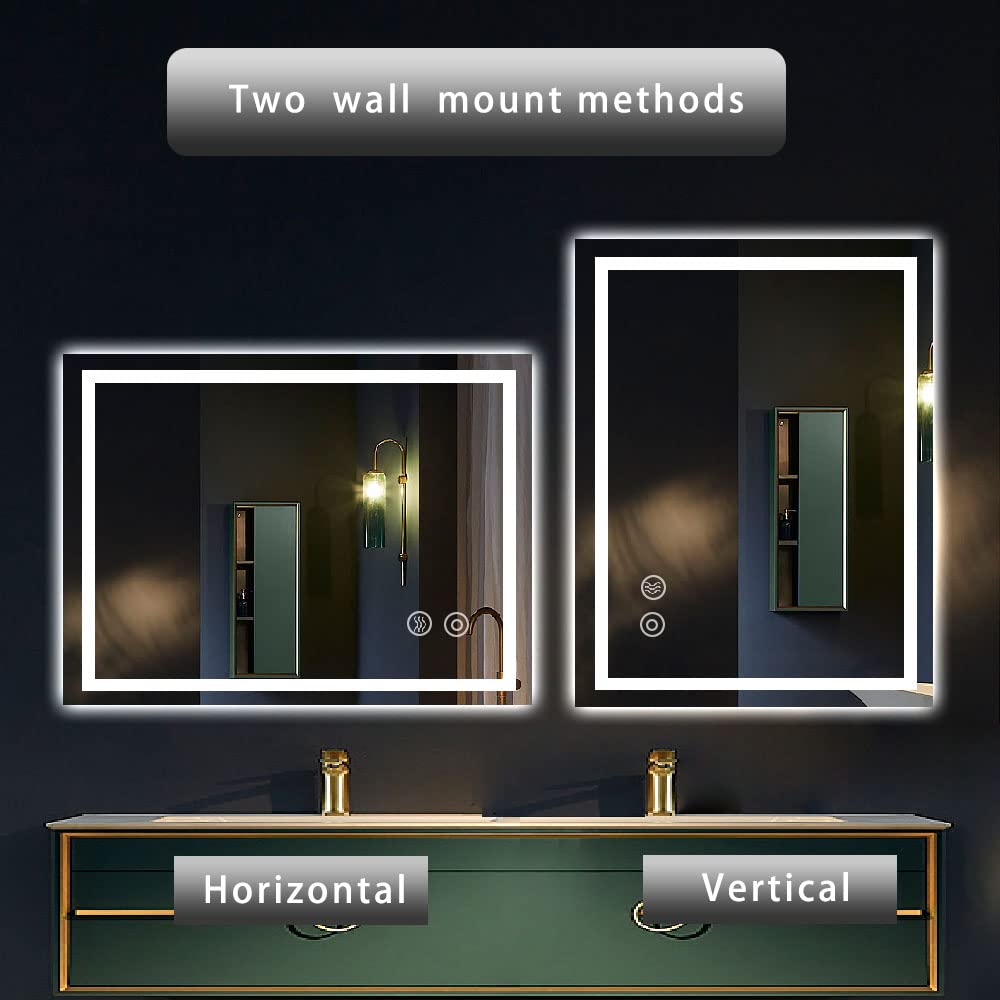 Panana Miroir LED Salle de Bains avec éclairage, LED Miroir de Vanité Muraux, Anti-buée, Vertical et Horizontal (60 x 100 cm)