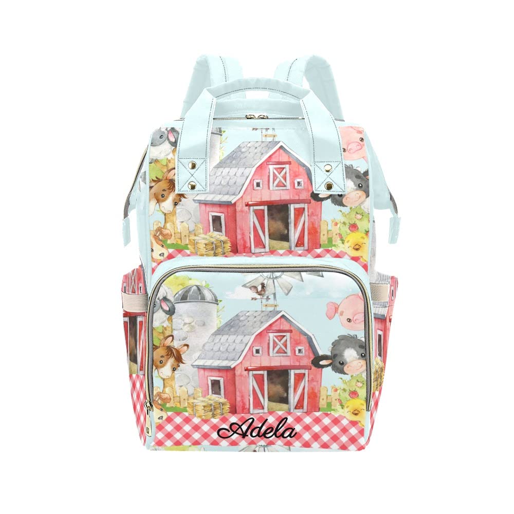 Grandkli Farm Cute Animals Personalized Diaper Bag Multi-Function Backpack Nappy Bag Travel DayPack for Unisex, One Size