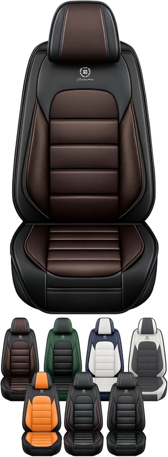 Full Set for Dodge Ram Seat Covers 2009-2025, Waterproof Nappa Leather Car Seat Protector, Anti-Slip & Comfortable Car seat Cover(Black&Coffee)