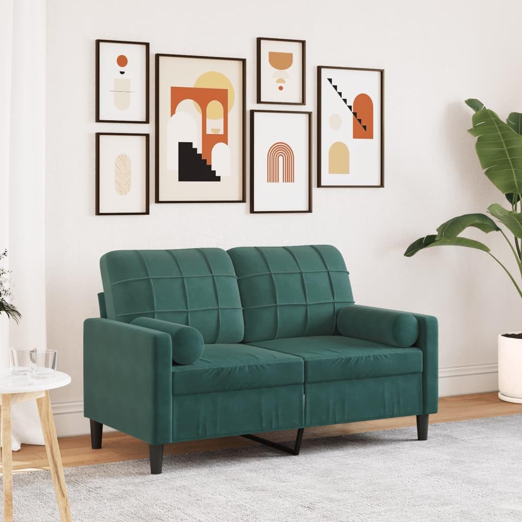 Divano a 2 Posti con Cuscini Verde Scuro 120 cm in Velluto,Divano,Divano da Soggiorno,Design Moderno,Divano Posti Economico -3278211