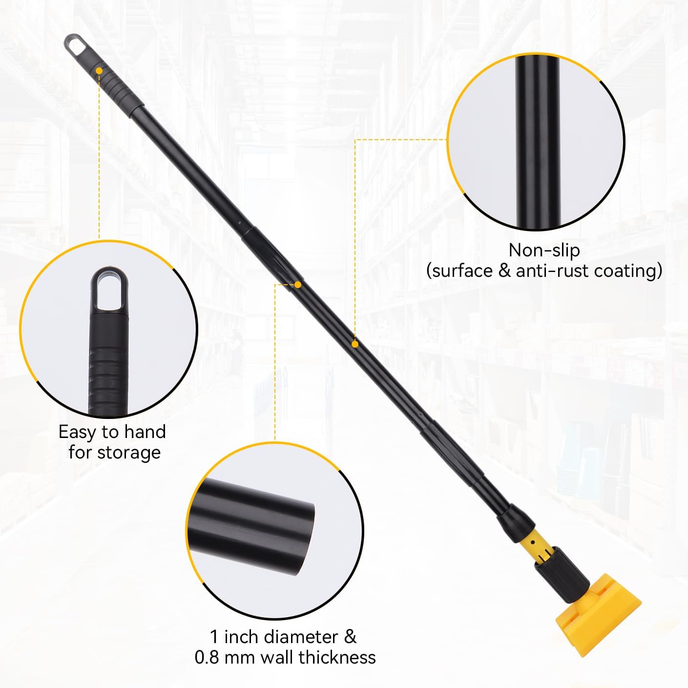Mop Handle Commercial Heavy Duty - 57 Inch Industrial Metal Mop Stick with Jaw Clamp Replacement for Floor Cleaning - Professional Gripper Mops Head Replacement Holder