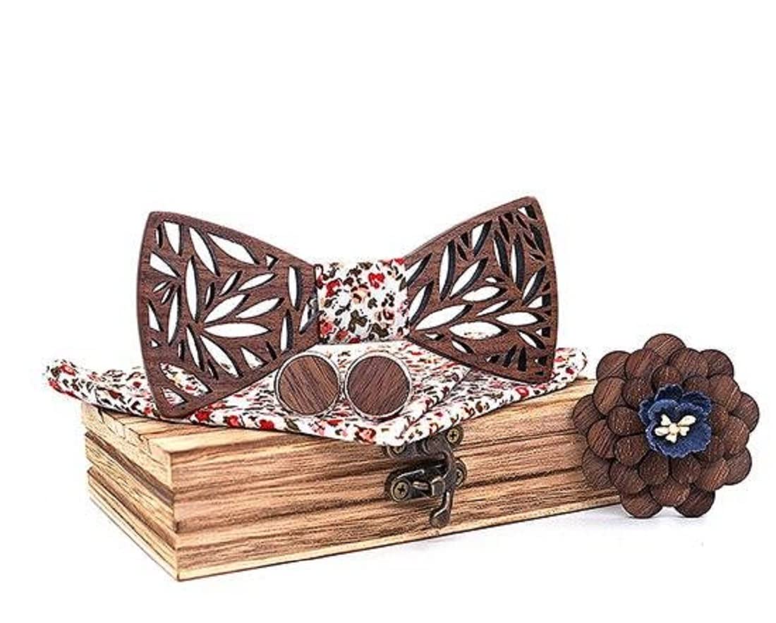 Papillon in legno fatto a mano, chic e alla moda, accessorio alla moda o idea regalo. Facilmente regolabile., A fiori, Taglia Unica