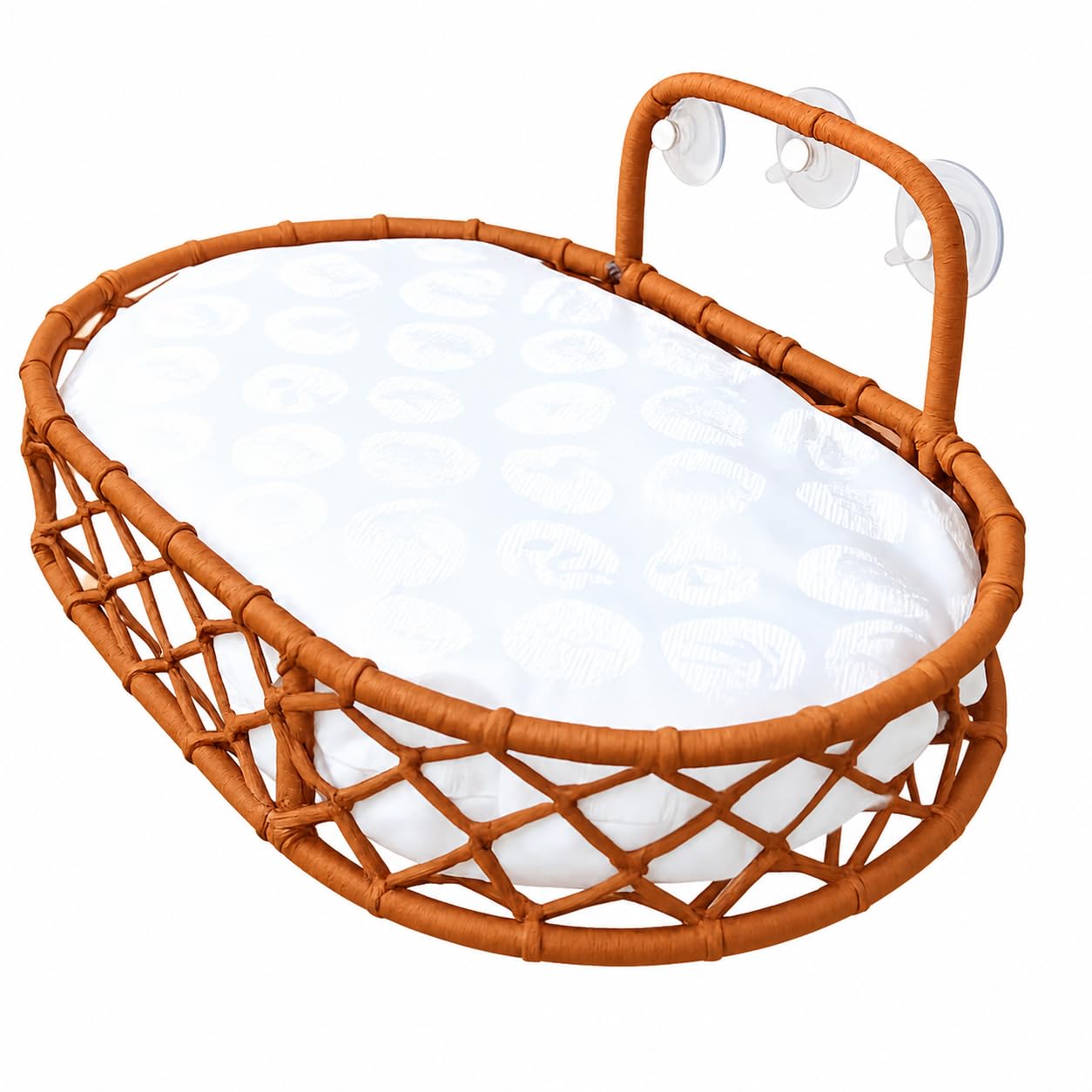 Tumbona para gatos con ventosas, hamaca trenzada a mano para ventanas y cristal, acogedor lugar de descanso para gatos (marrón)