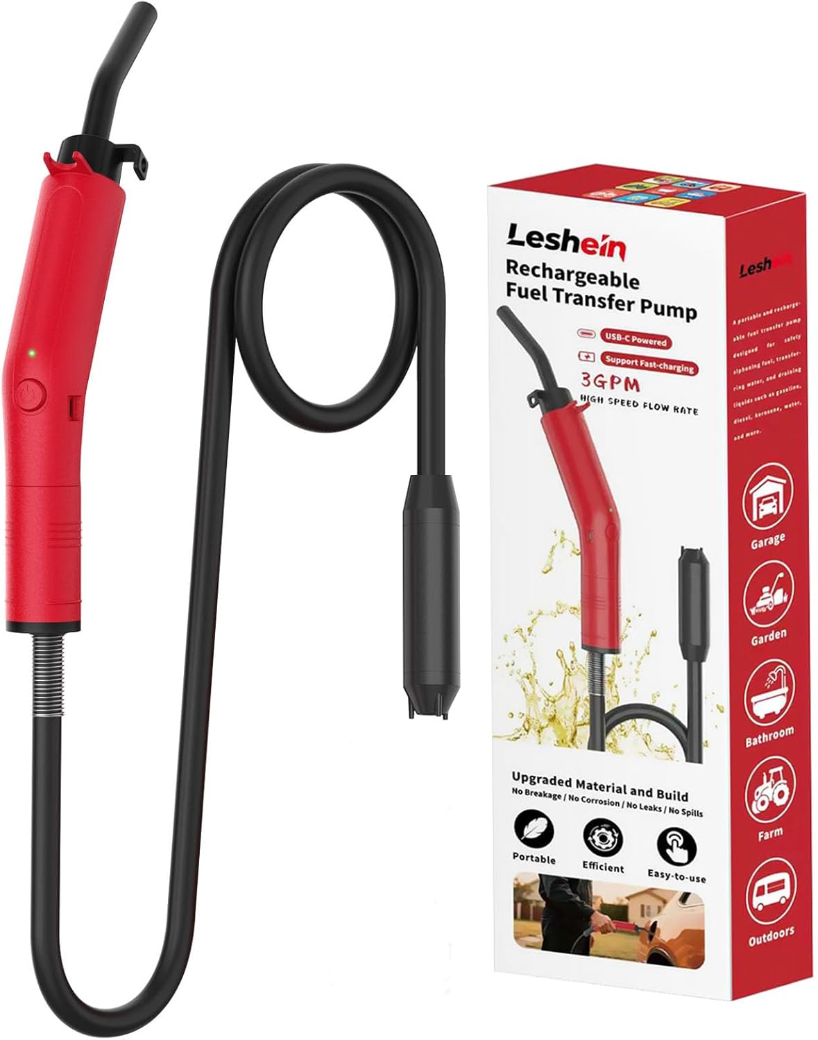 Fuel Transfer Pump 3GPM, USB Rechargeable Electric Siphon Pump for Gasoline Diesel Water, Portable Leakproof Gas Can Pump with Upgraded Hose Material & Build, Ultra-Fast Oil Transfer Pump - Image 7