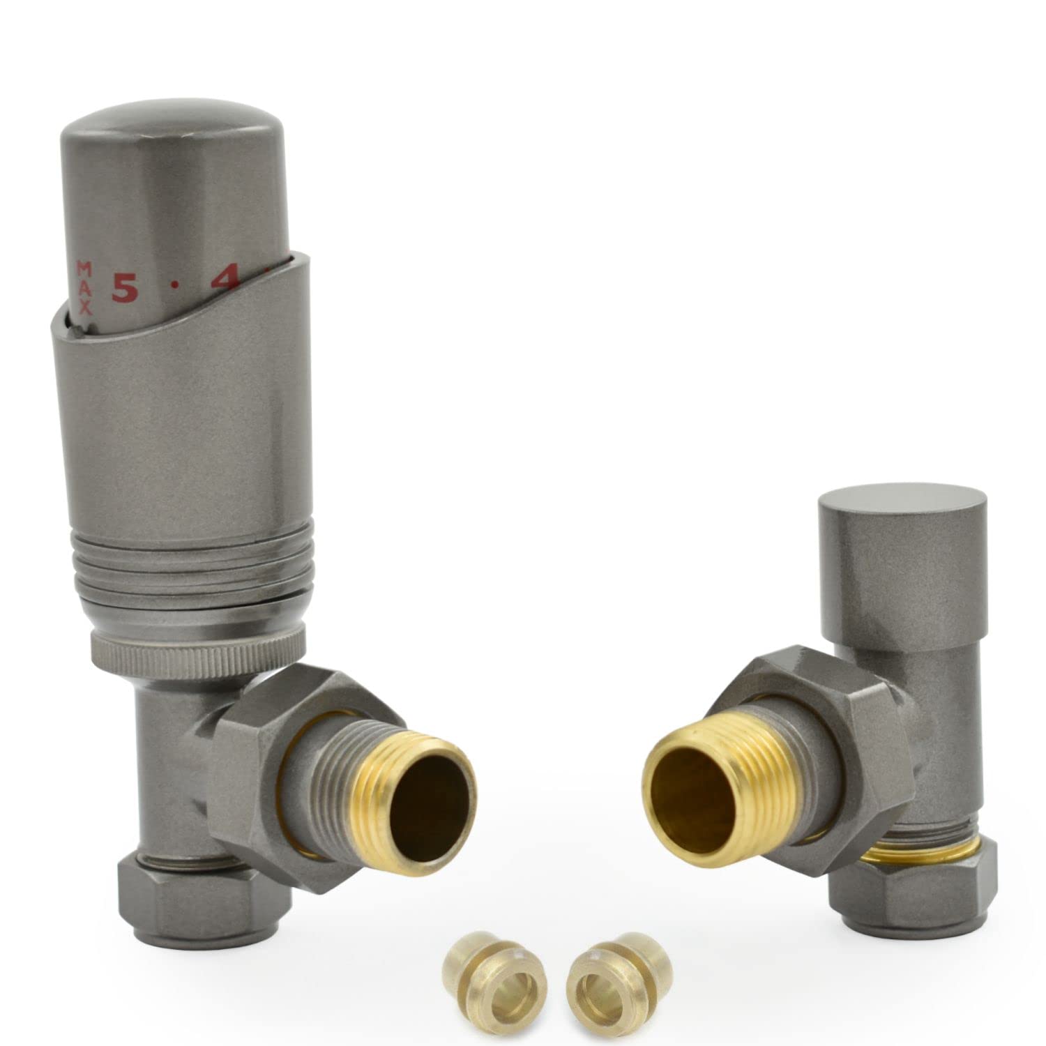 Hot Flow | Cascade Modern Angled TRV Thermostatic Radiator Valve 10mm Compression (Metallic Grey)