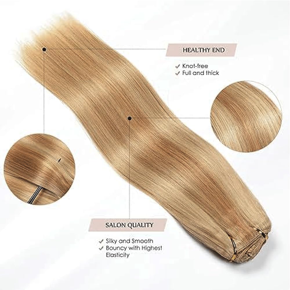 Extension con clip dritte in capelli umani, extension con clip invisibili P27/613, bionda 120 g, 7 pezzi per confezione da donna