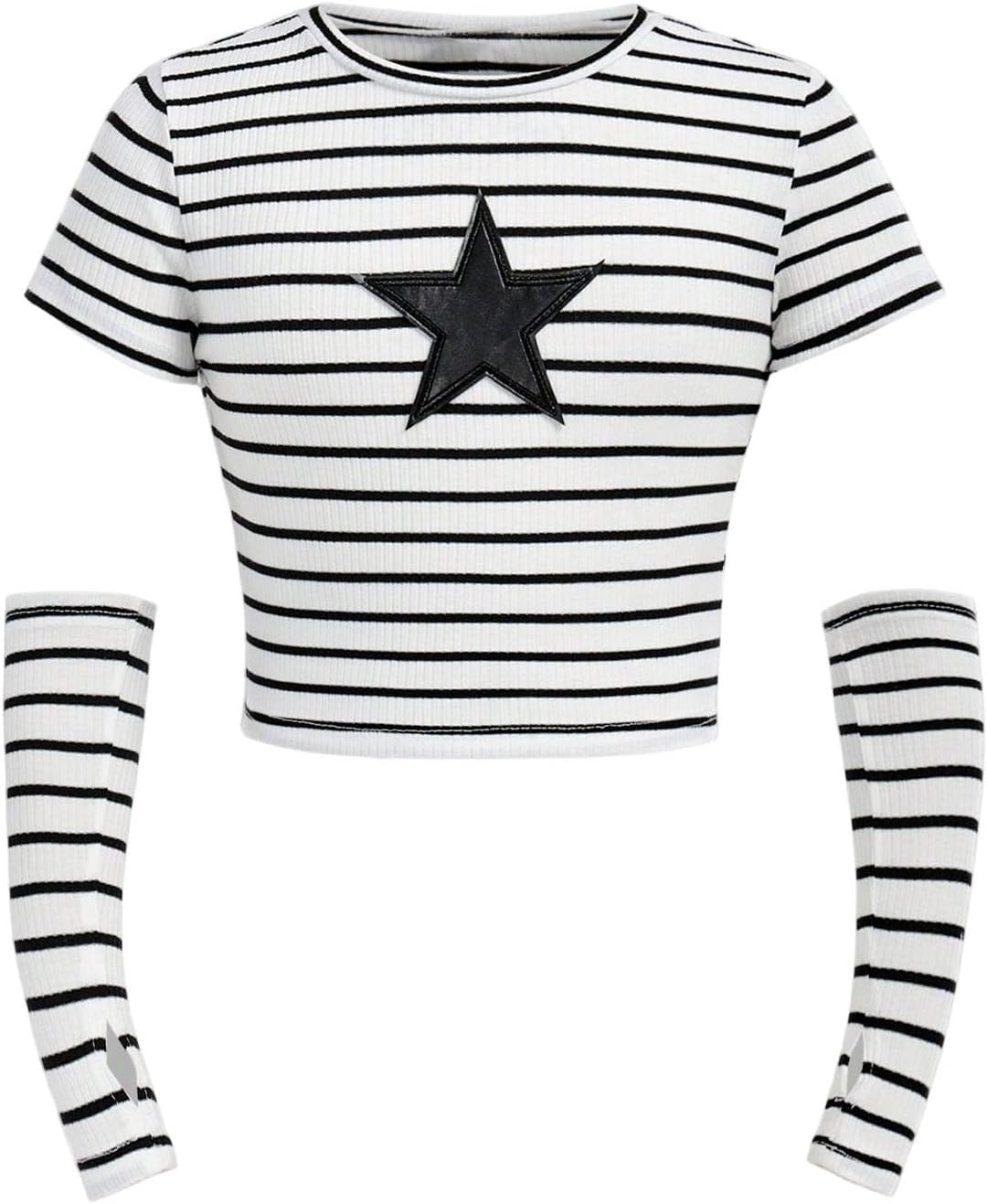 SOLY HUX Girl's Striped T Shirt Star Graphic Tees Short Sleeve Slim Fitted Y2k Summer Crop Tops with Arm Sleeves