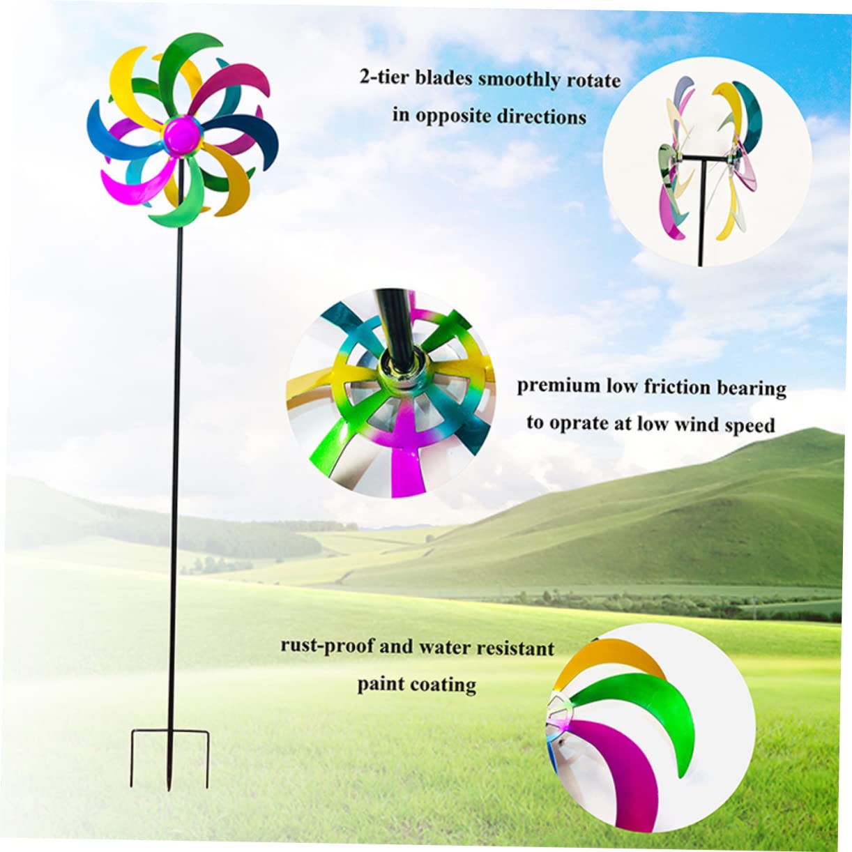 BESPORTBLE Buntes Windrad Für Junge Mädchen Regenbogen-windmühle Garten-dekor Aus Robustem Eisenmaterial Farbenfroher Spinner Für Terrasse Und Party Einfache Windanwendung