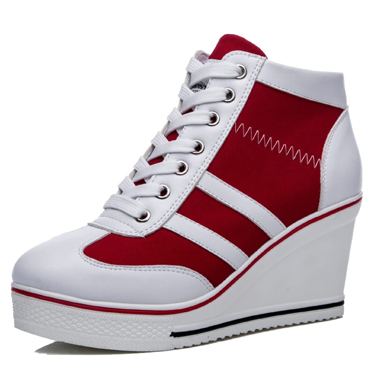 ALLINNINE Women's Sneaker Shoes High Heel Fashionable Canvas Shoes High Tube Lace Up Wedge Edge Zipper Slope Angle Shoes Size 4-11