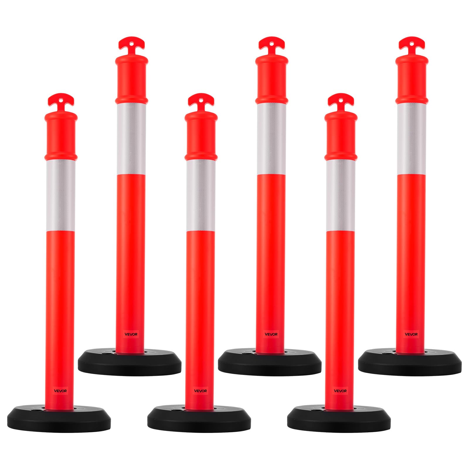 VEVOR Poteau de Signalisation 114 cm 6PCs Balise Délimitation Base Remplissable Bandes Réfléchissantes