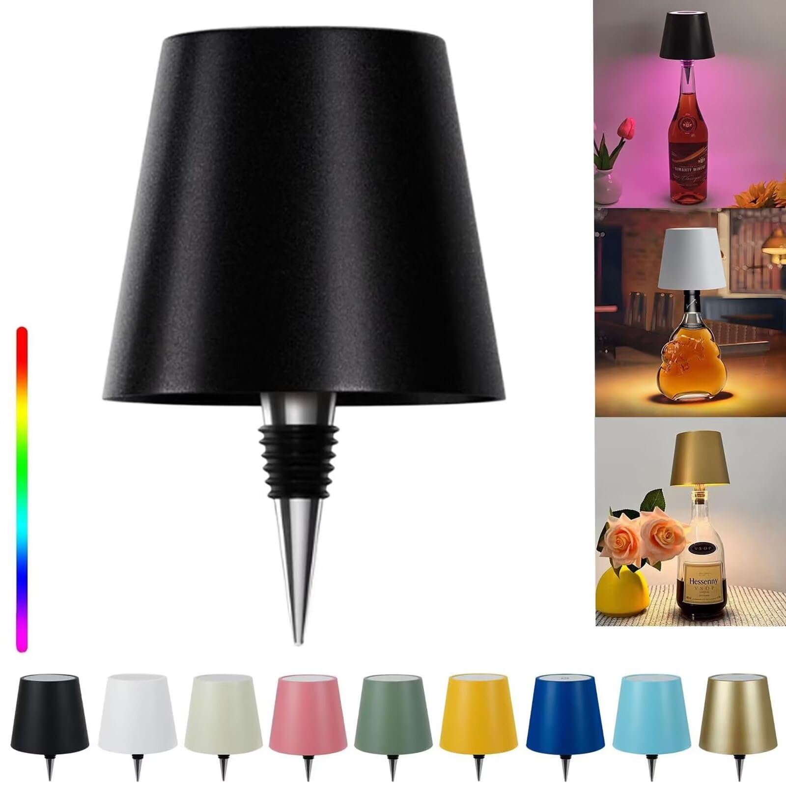 Pridola Wireless Bottle Lamp, 14cm Wine Bottle LED Light, RGB/3 Color Stepless Dimming Wine Bottle Decorative Lights, Touch Control LED Wireless Wine Bottle Lampshade, Tabletop Portable Bottle Lights