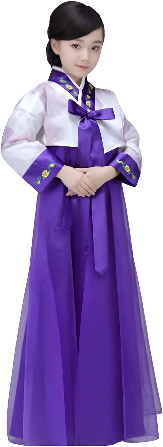 Korean Girls Kids Children Hanbok Costume Dress Outfit Set (Purple, 6-7Years(130cm))
