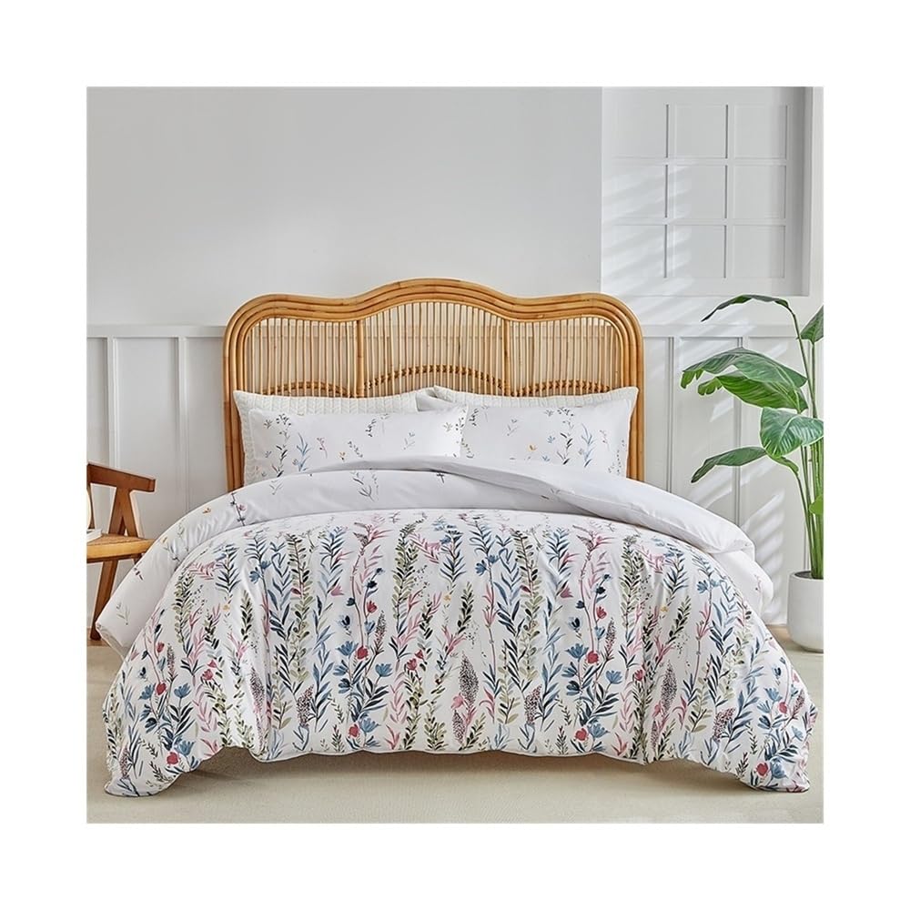 VHKJewE 3 Pieces Spring Botanical Floral Duvet Cover Set Soft Breathable Cozy Pastoral style Bedding(135 * 200cm)