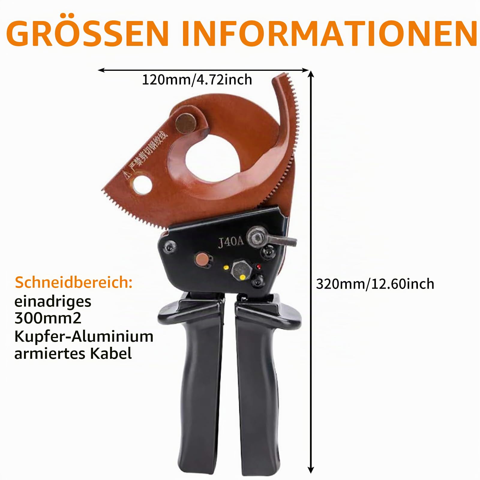 J40A Ratschen Kabelschneideschere, Manganstahl Gear Entmanteler, Industrial Grade Hardware Handbetriebene Schneidewerkzeug, Kabelschneider Zum Schneiden <300 mm² Kupfer-Aluminium Drahtschneider