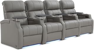 Weilianda Home Theater Seating, Top Grain Leather Sectional Seats Recliner Chair, Zero Gravity Reclining Sofa with Power Headrest 7 Colors Ambient Lighting USB C Charge Row of 4