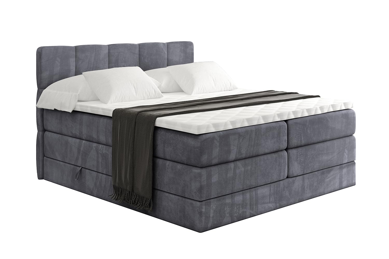 ALTDECOR Boxbett mit H3 H4 Matratze LIRO King - 180x200 - Dunkelgrau