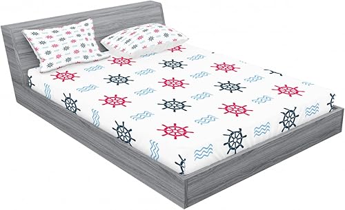 Miniatura 2 de Ambesonne Juego de sábana bajera ajustable y fundas de almohada, volante de timón de barco, patrón de ondas abstractas, ilustración de estilo