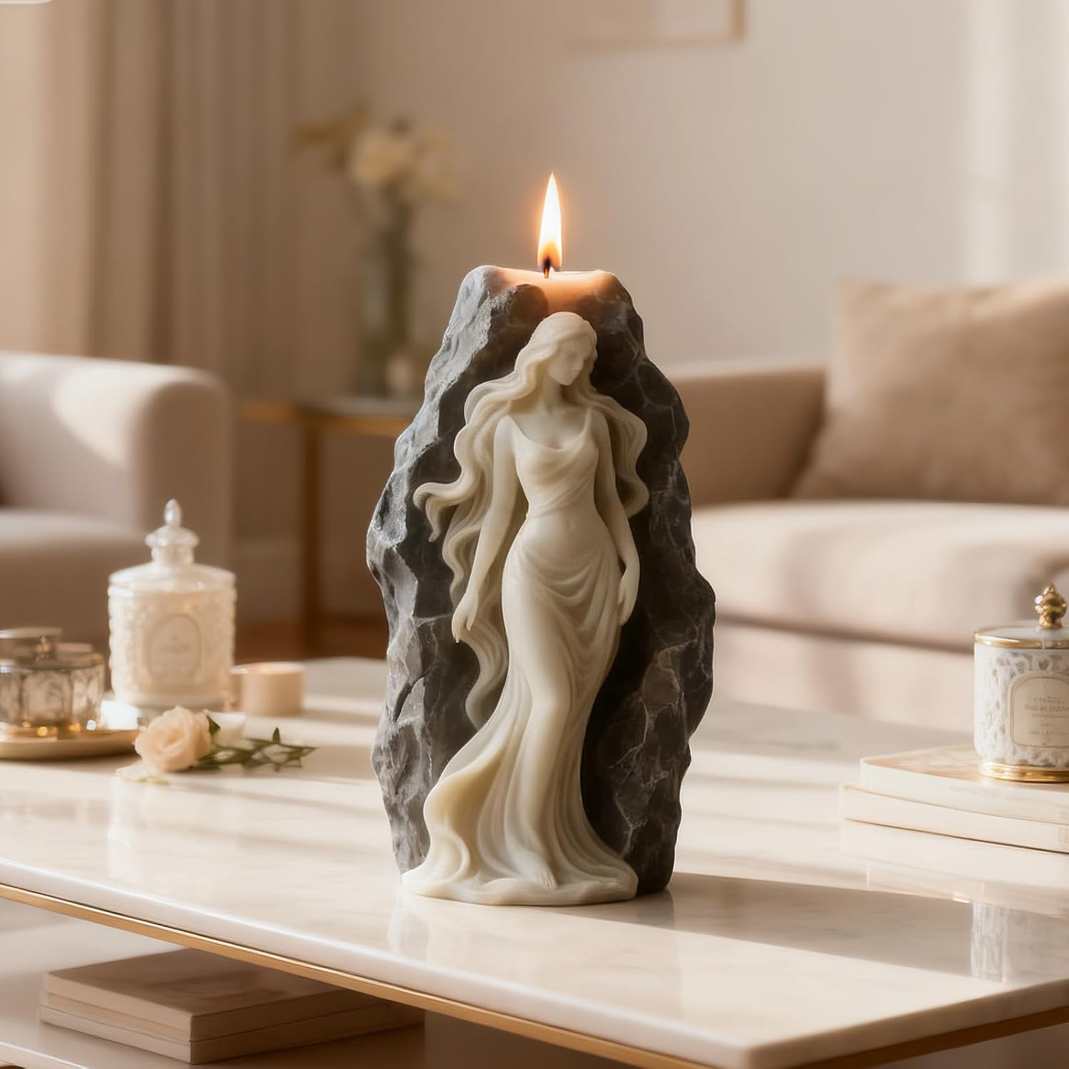 3D Goddess Silicone Candle Mold, Goddess of The Sacred Stone Resin Casting Silicone Mold for Home Spiritual Yoga Decor & DIY Soap Candle Making, Epoxy Resin Craft Molds