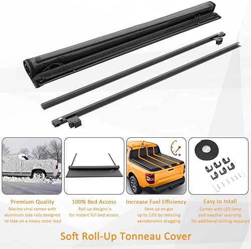 Miniatura 5 de Kikito Cubierta de Lona Enrollable de Vinilo Suave para Caja de Camioneta Ford Maverick 2022 2023 2024 2025 4.5 pies54.4 pulgadas