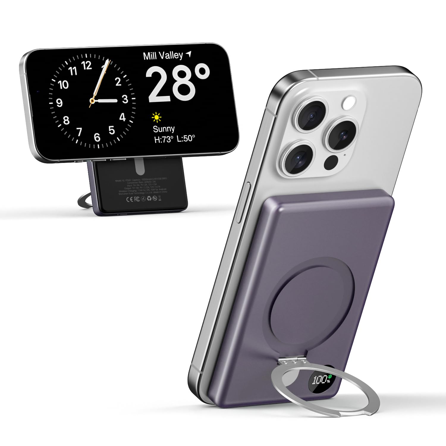 for Magsafe Portable Charger, 10000mAh Magnetic Power Bank PD 20W Wire-Less Portable Charger, LED Display & Foldable Stand, Ultra Slim Powerbank for iPhone 15/14/13/12 Series (Dark Purple)