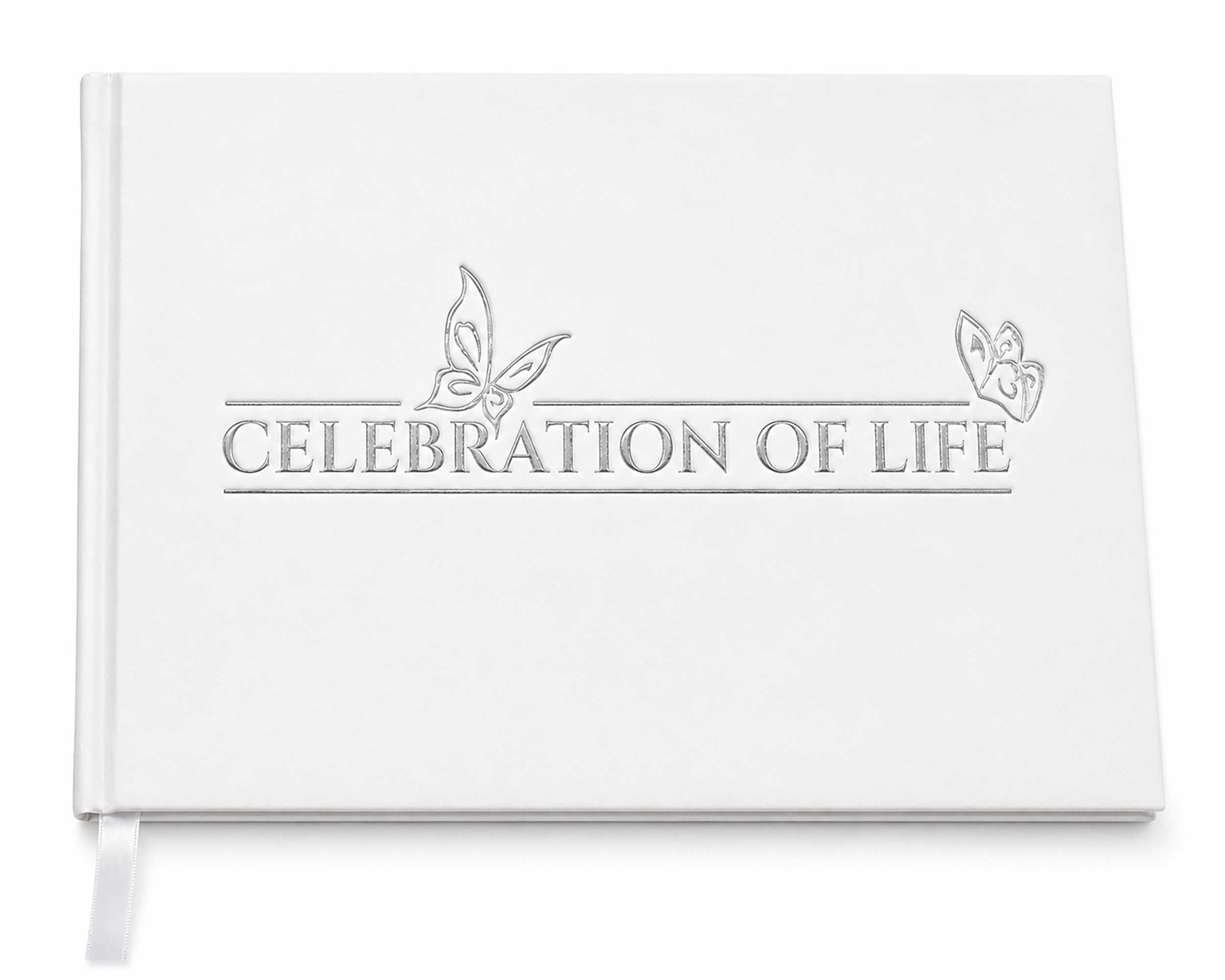 Esposti Celebration of Life Condolence Book with Butterflies, Funeral Guest Book, Memorial Memory Book, 96 Lined Pages, Photo Page, Ribbon Marker & Storage Pocket, White, 218 x 160mm