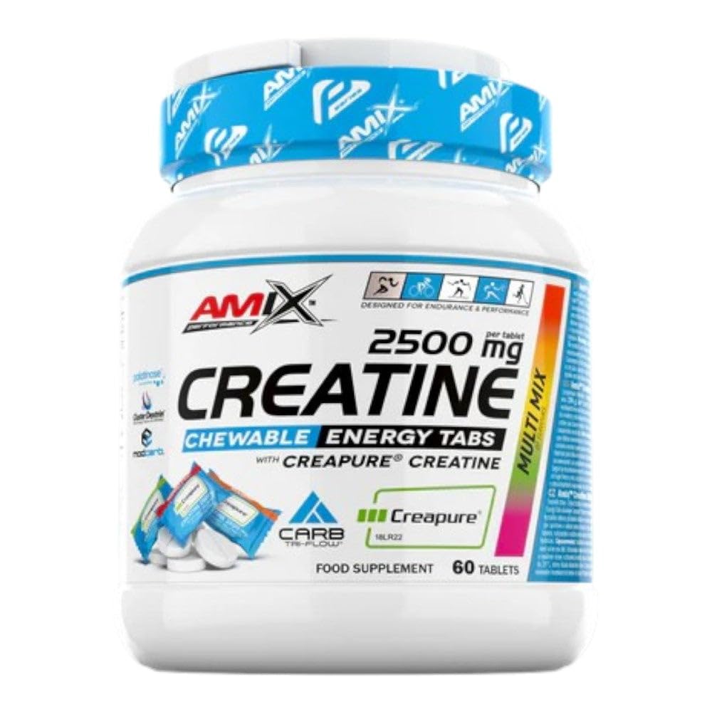 Amix™ Performance Creatine 2500 mg Chewable Energy Tabs – Creatina Monohidrato Creapure® con Amix™ Carb Tri-Flow – 60 Comprimidos Masticables, Suplemento para Rendimiento Deportivo y Energía