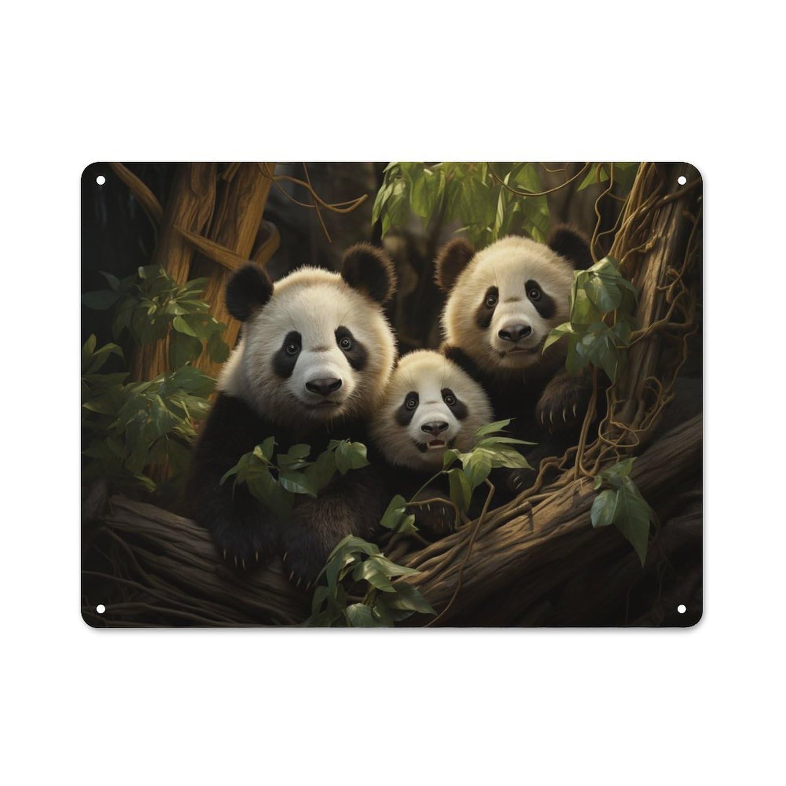 Junmoney Style-14-1 Vintage Pandas Family In Jungle Bistro Metal Sign 30X40cm, Bistro Wall Plaque For Takeaway, Bar, Kitchen Or Counter Area