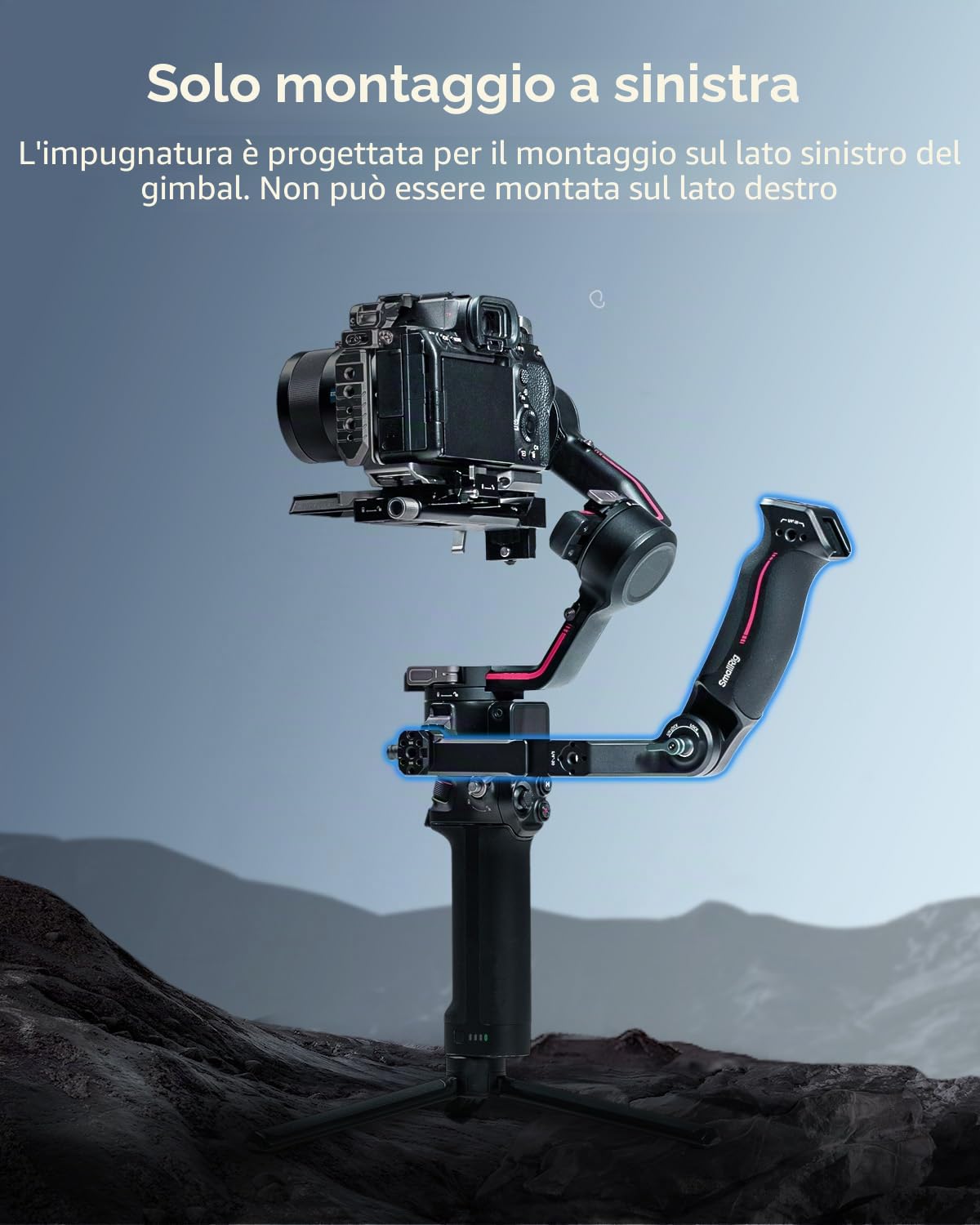 SmallRig Impugnatura Gimbal con Tracolla per DJI RS 2 / RSC 2 / RS 3 / RS 3 Pro/RS 3 Mini/RS 4 / RS 4 Pro/RS 4 Mini, Impugnatura Regolabile per Riprese dal Basso, con Attacco QD