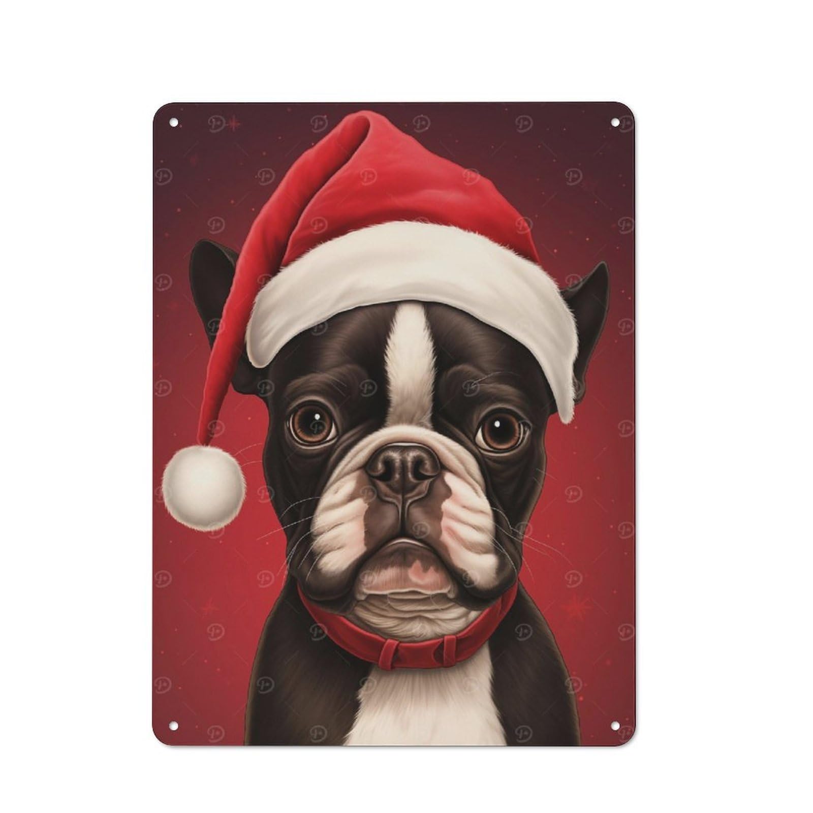 Junmoney Boston Terrier Christmas Rustic Metal Sign 40X30cm For Man Cave Or Games Room, For Vintage Wall Decor Fans, For Garage And Workshop Walls