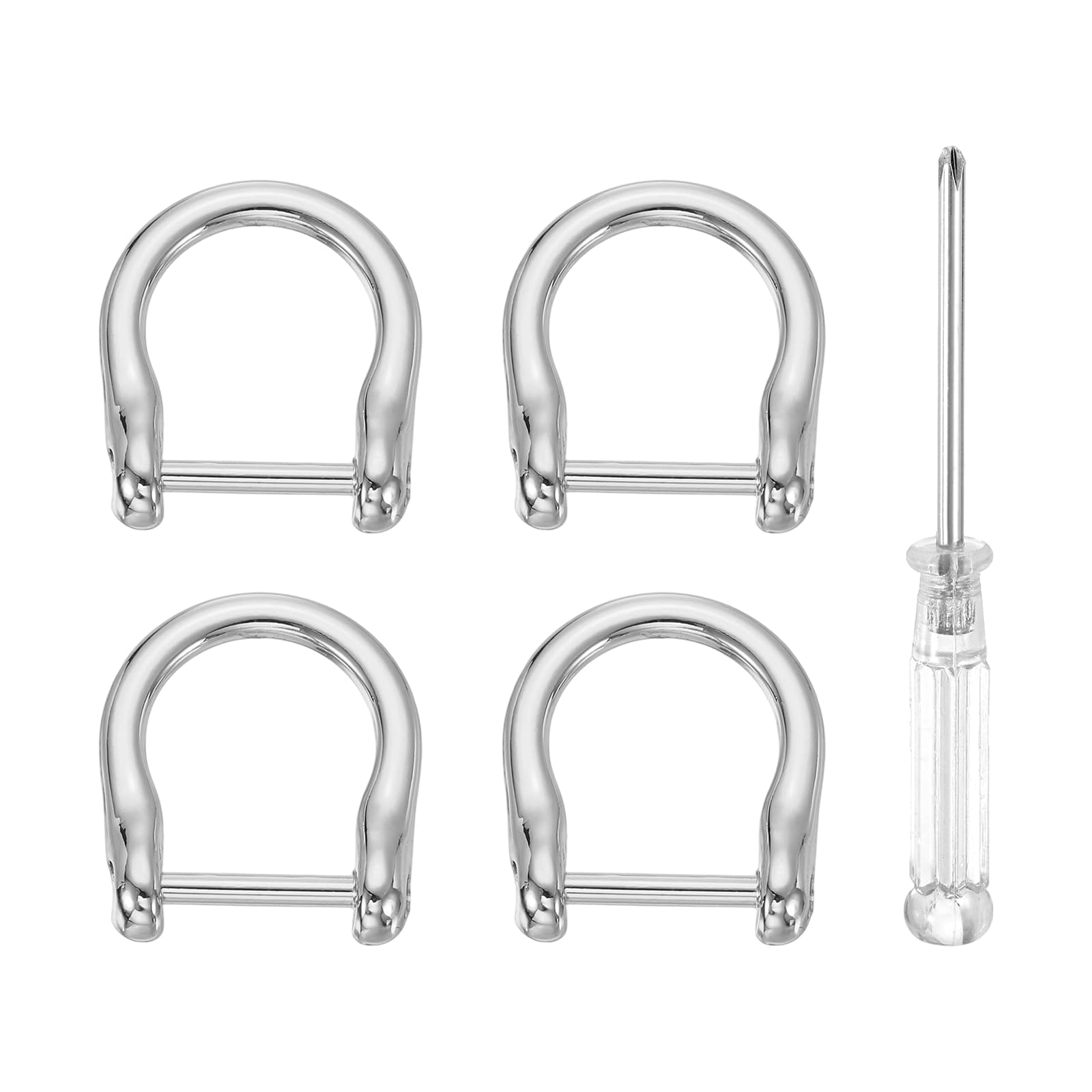sourcing map 4pcs D-Rings Screw in Shackle 5/8" Metal Horseshoe U Shape Semicircle D Ring Purse Key Holder with Screwdriver for DIY Leather Craft Keychain Collar Accessories, Silver