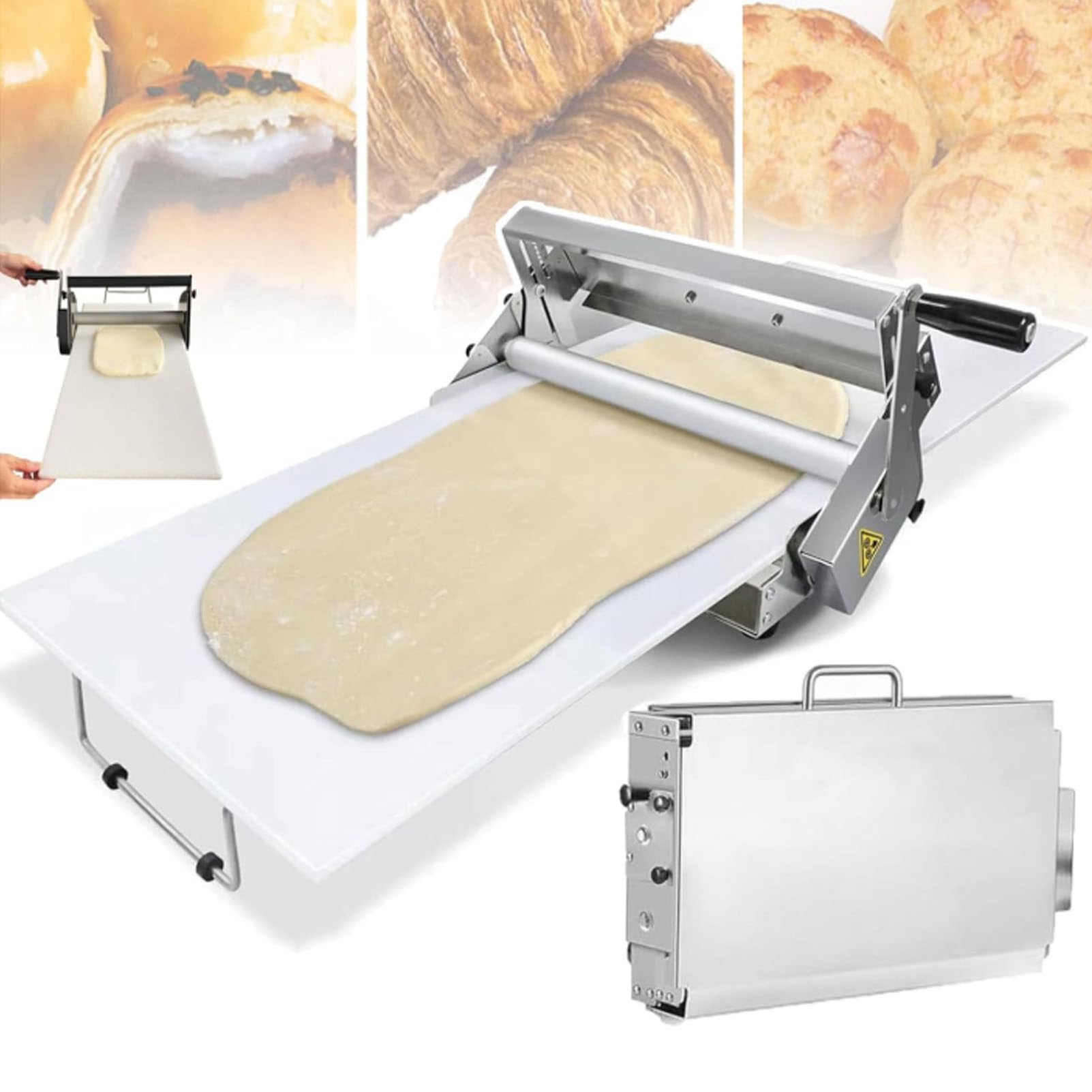 Manuelle Teigwalze, einstellbare Dicke für perfekte Pizzakruste und Fudge, Edelstahl, kompaktes Design