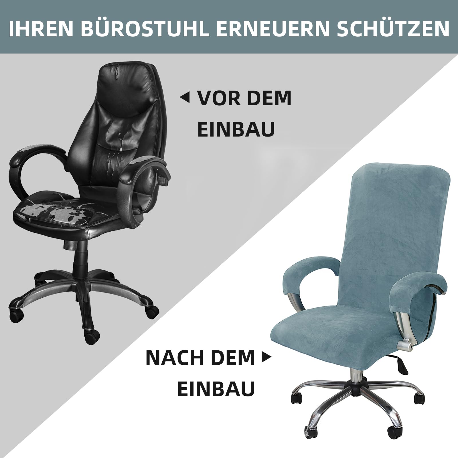 Alishomtll Fodera per sedia da ufficio con braccioli estensibili in velluto - Fodera per sedia da gioco - Fodera elastica per sedia da computer - Sedia girevole - Blu grigio - Taglia