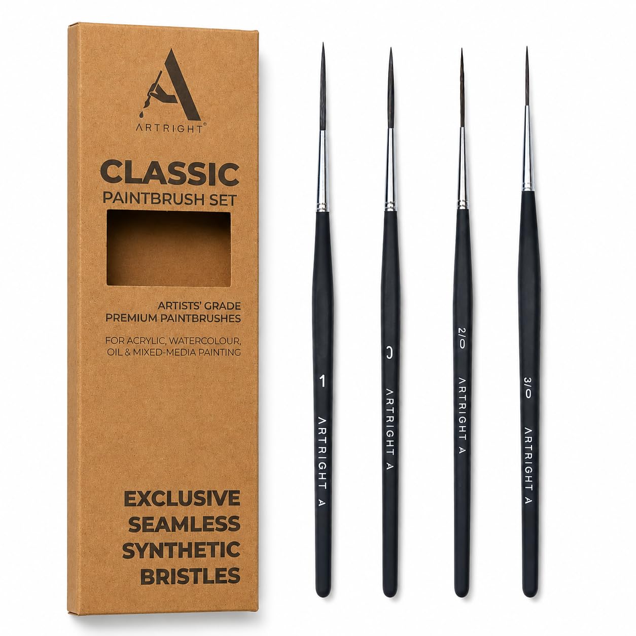 ArtRight Long Liner Detailing Brush Set of 4 - Professional Artist Painting Brush Set for Acrylic, Miniature, Nail Art, Model, Idol Painting (Set of 4 Paintbrush Wood)