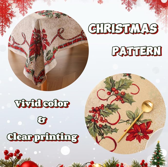 Jessy Home Christmas Tablecloth Xmas Tree Table Cloth Rectangle 55"x82" Winter Table Cover Polyester Wrinkle Resistant Washable Christmas Decoration for Holiday Party Dinner Home – Image 6
