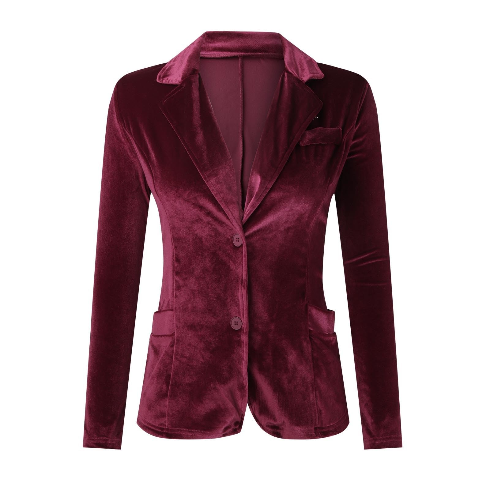 Genérico Blazer Mujer Terciopelo Color Liso, Americana Corta Casual con Solapa, Chaqueta de Traje Elegante para Primavera, Otoño, Oficina y Ocio