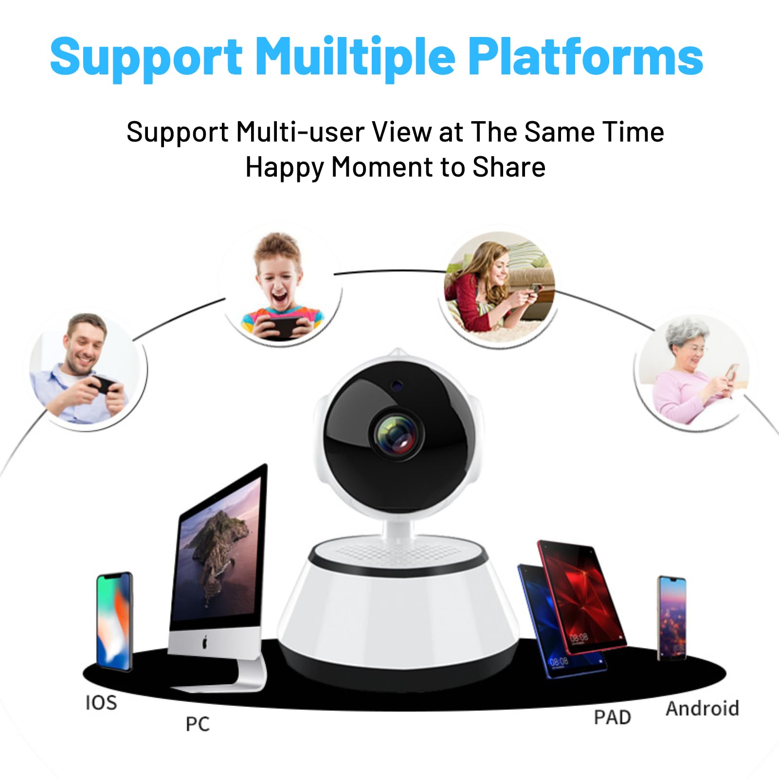 Diyeeni Telecamera di sorveglianza interna WiFi, fotocamera V380 Pro Avviso 24 ore al giorno, 7 giorni alla settimana per bambino, visione notturna, archiviazione sicura locale e cloud, conversazione