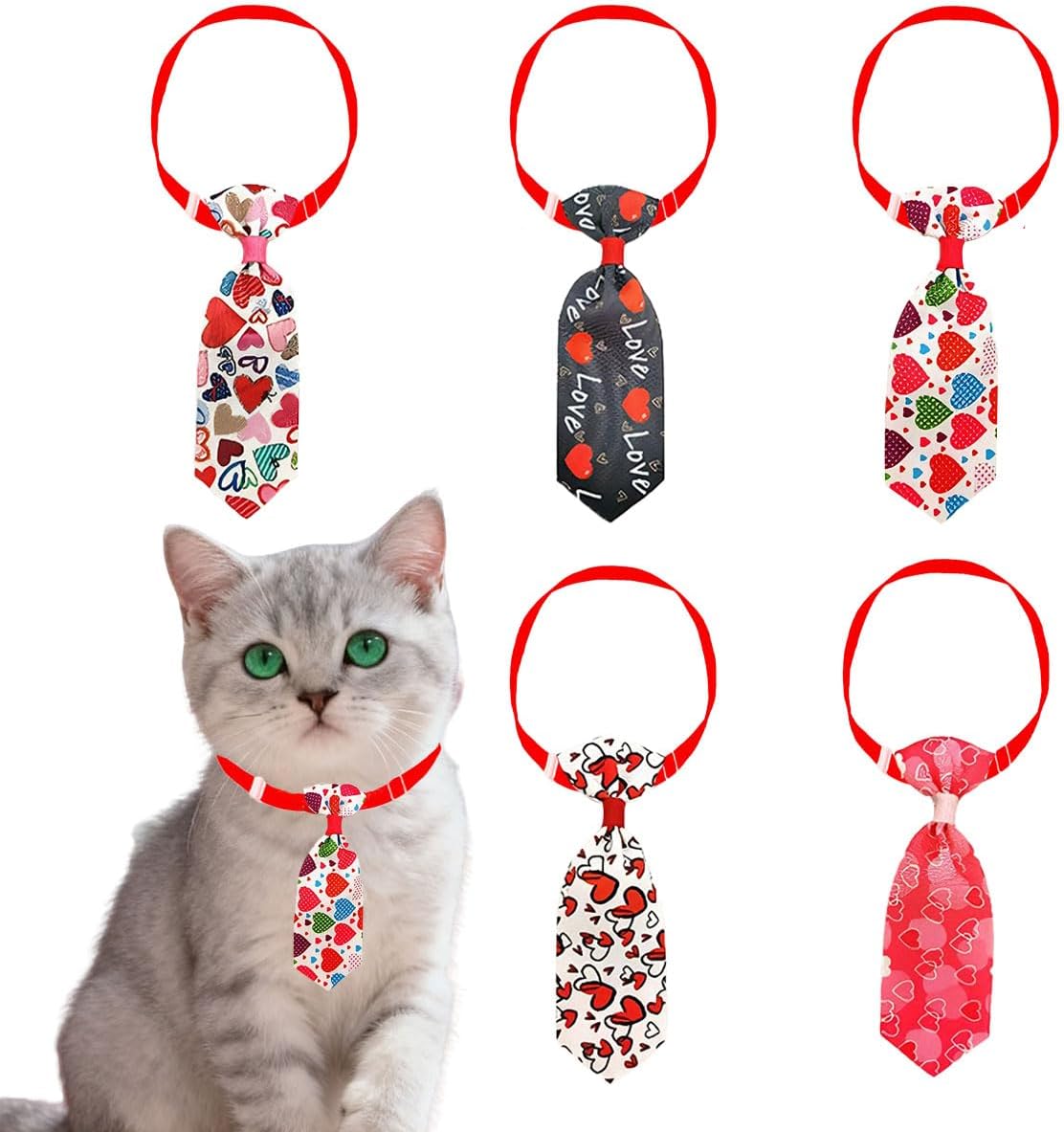 5 Corbatas para Perros con Diseño de Corazones, Ajustables, Mascotas Pequeñas