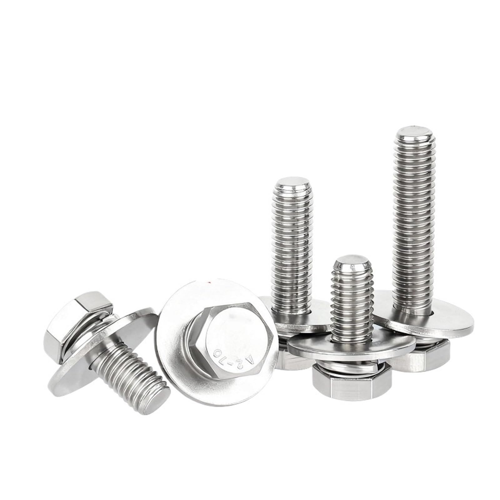 MUHUO Flanged hexagon bolt, M4-M10 304 Stainless Steel External Hex Hexagon Screw Flat Washer Spring Gasket Combination Bolt(M6x30mm (10set))