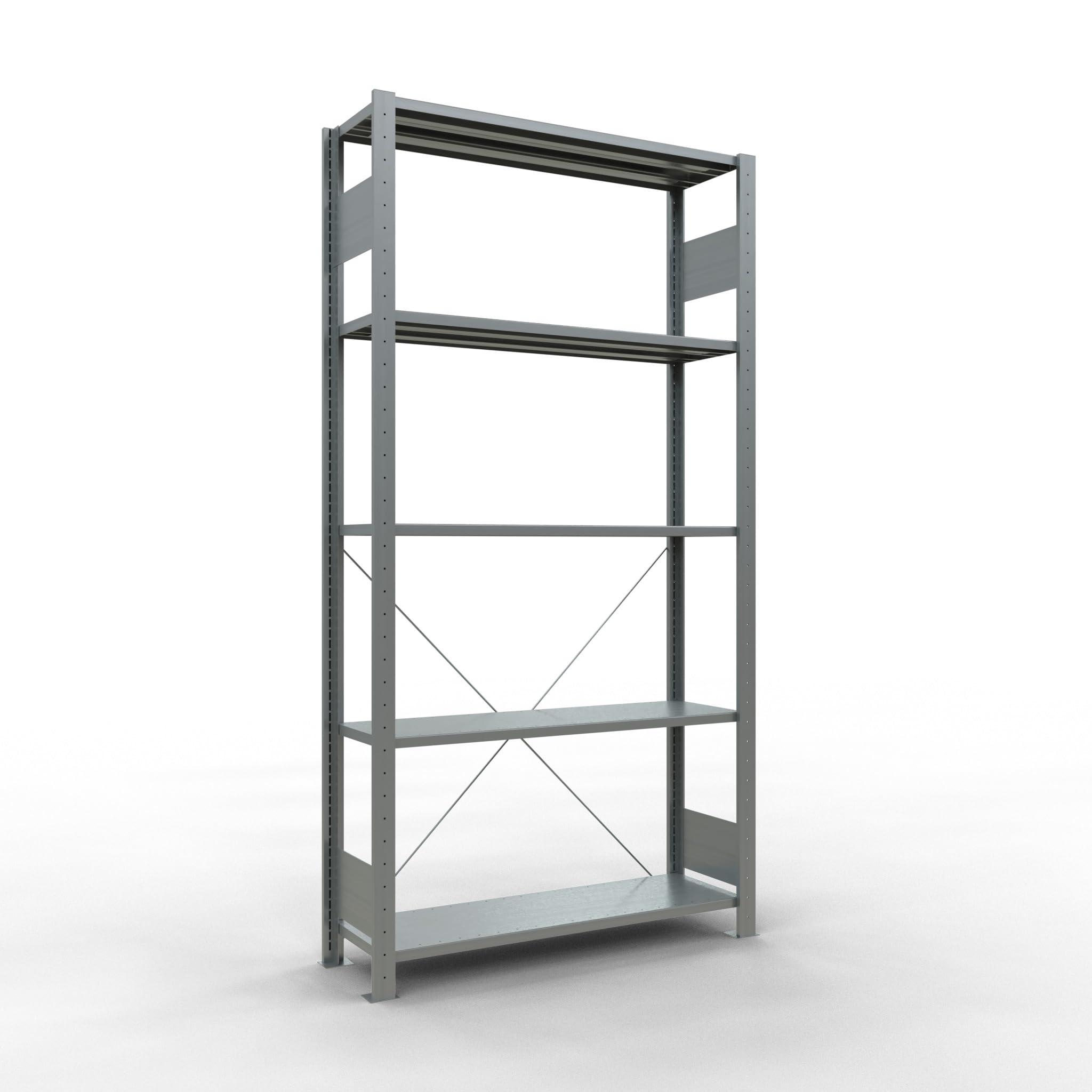 SCHULTE Lagertechnik Grundregal, Fachbodenregal Stecksystem MULTIplus150 | 2000 x 1000 x 300 mm (HxBxT), 5 Fachböden, Kreuzstrebe, verzinkt - Expressline
