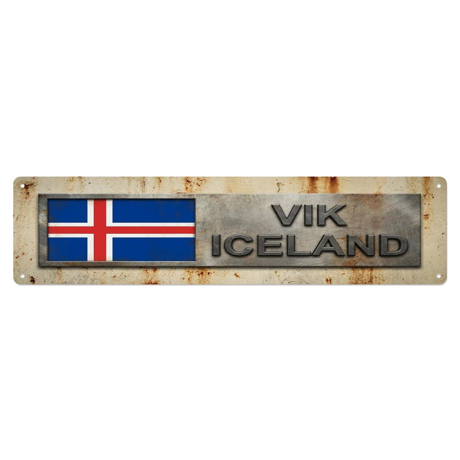 Vintage Vik Iceland Flag Decor Rustic Travel Metal Tin Sign